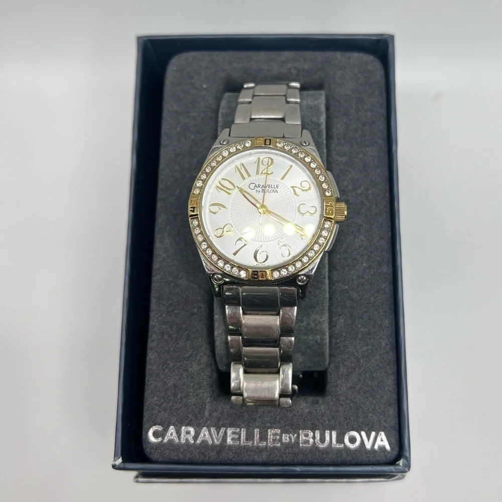 Caravelle by Bulova 45L132 Two-Tone Crystal Women’s Watch w/ Extra Links